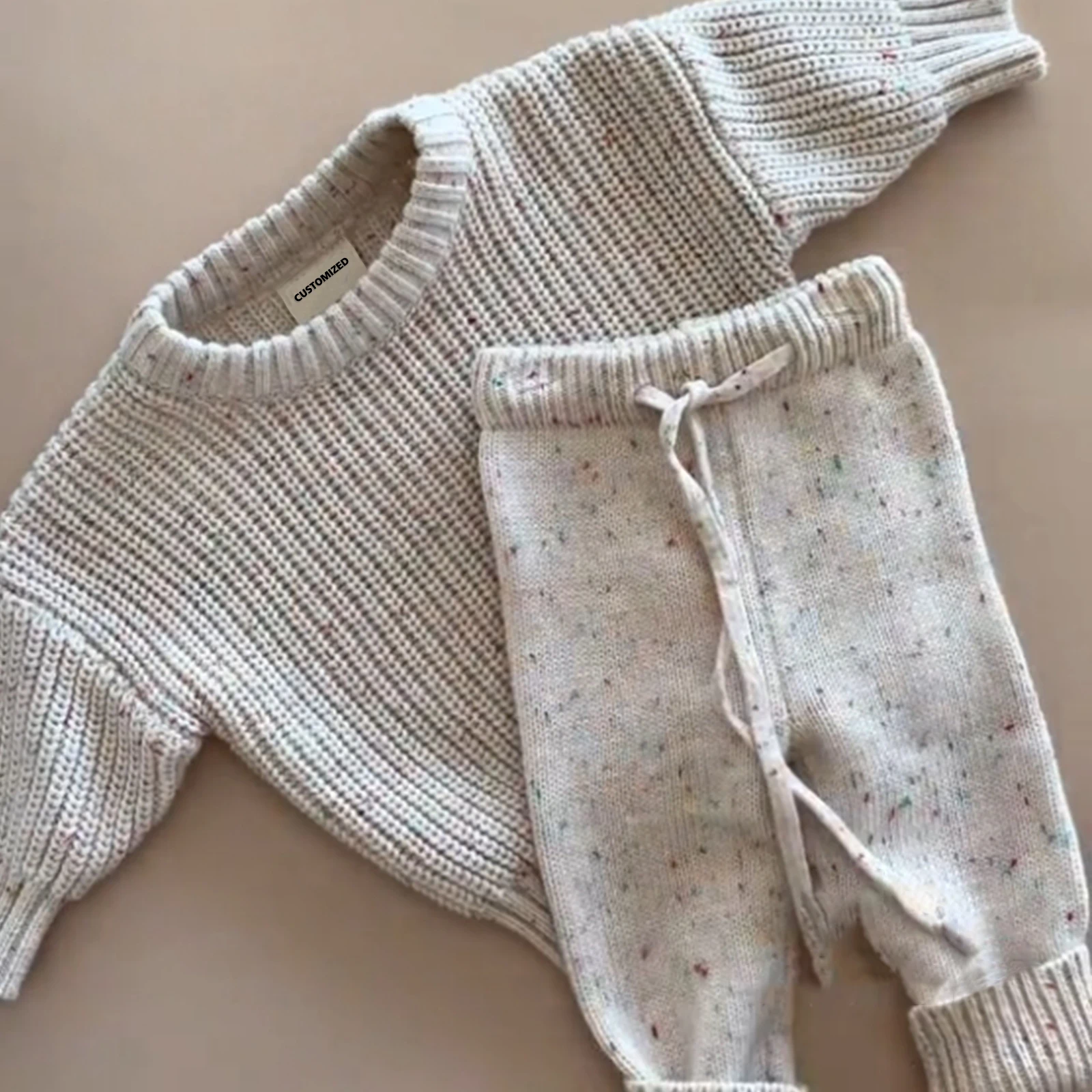Custom 100% Cotton Knitted Sweater Set for Newborn Girls Casual Warm Multi-Piece Pullover for Winter