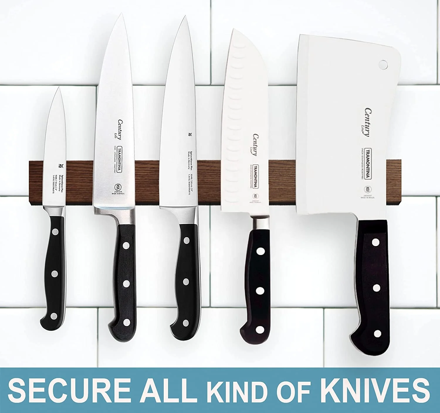 Black Walnut Magnetic Knife Holder Magnetic knife holder on the wall to organize your kitchen - easy to install