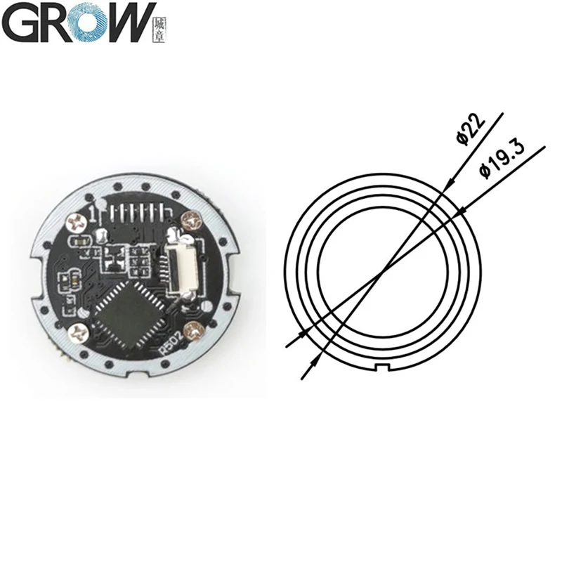 GROW R502-B Flat Cable FPC 0.5mm 6pin UART DC3.3V Small Round LED Capacitive Fingerprint Module Access Control Arduino