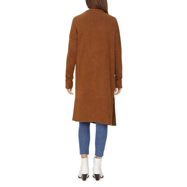 Best Selling Long Sleeve Open Front Knitted Side Slit Hem Drop Cardigan