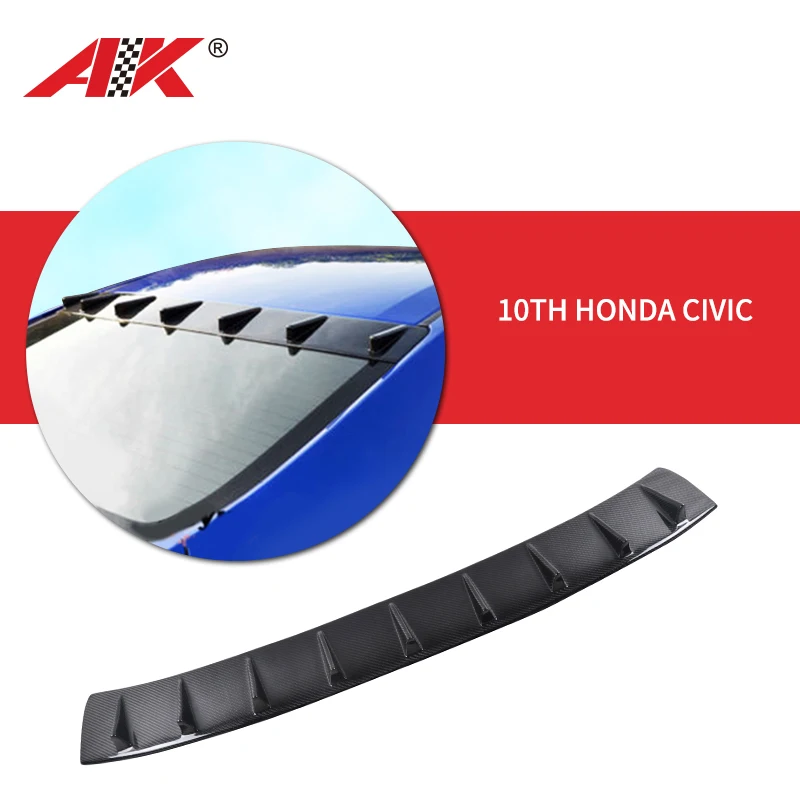 for 2016 2017 2018 2019 honda civic 10th gen ABS carbon fiber accessories parts mugen body kit rear window roof spoiler lip wing