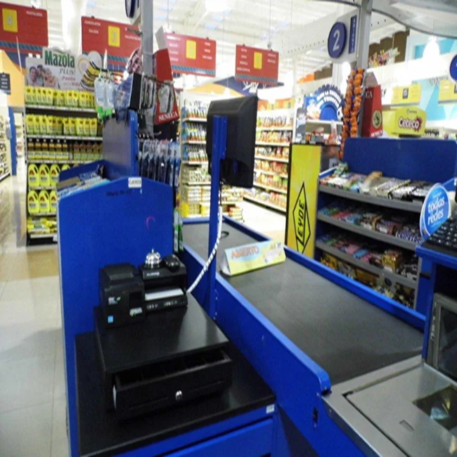 supermarket cashier counter with belted