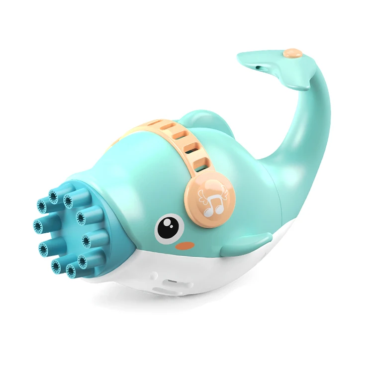 Kids Playing ABS Gattling Automatic Bubble Gun Toys with Music Summer New Bubble 10 Hole Fish Dolphin Pink Blue