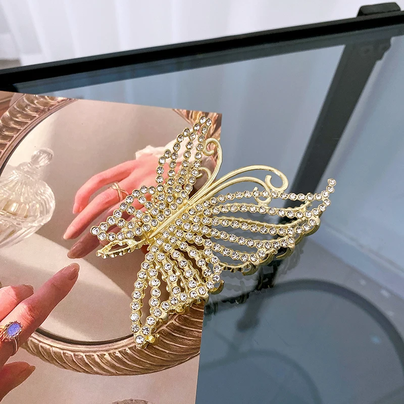 HONEY FLOWER Butterfly Fish Tail Shape 10cm 8.5cm Golden Alloy Hair Claw Clips