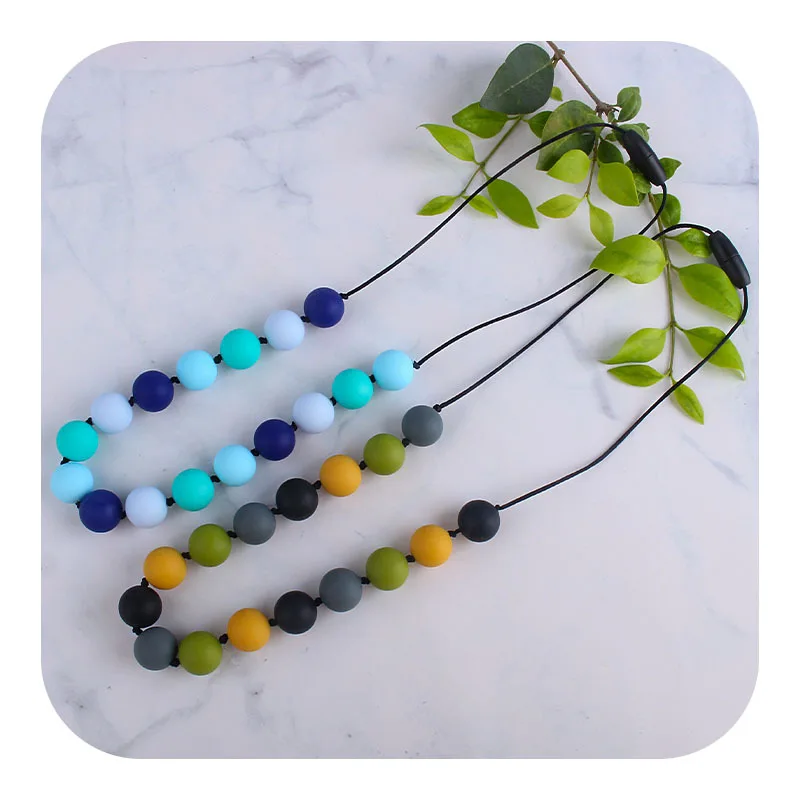 New Baby Teether Necklace Food Grade Rainbow Color Silicone Beads Necklace Toddler Holder Toy Nursing Jewelry For Mommy