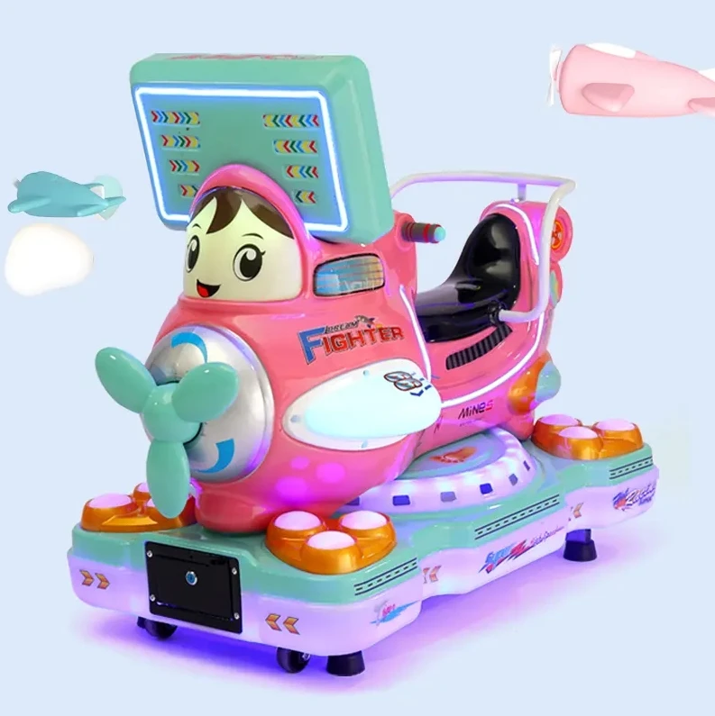 Game center kiddies electric ride on car MP5 animation screen kids lights music coin operated swing game machine