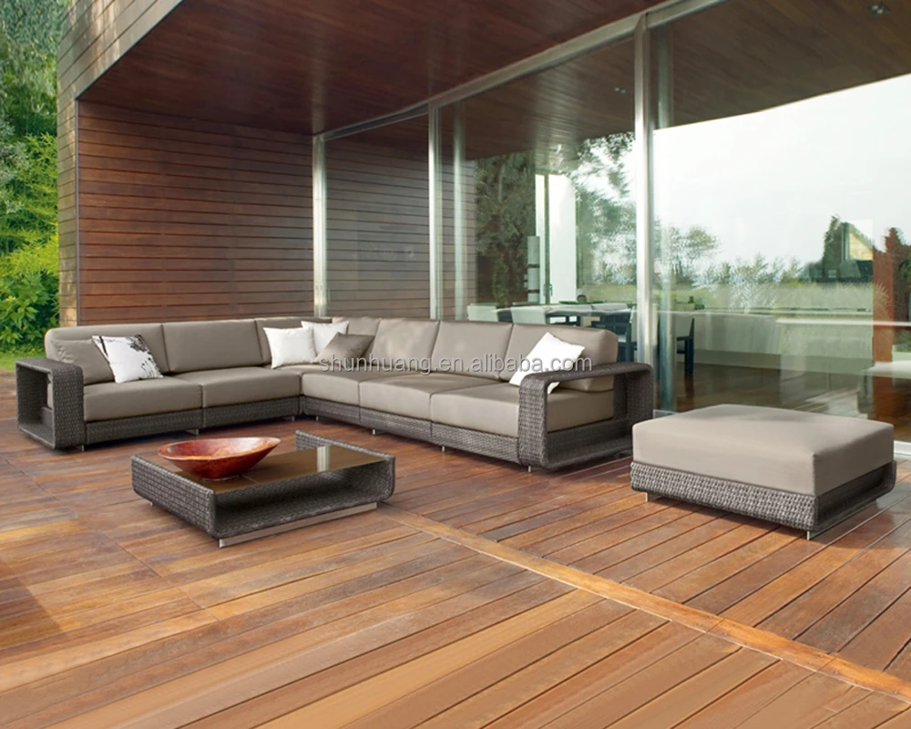 Wholesale patio wicker furniture outdoor rattan L shape sofa