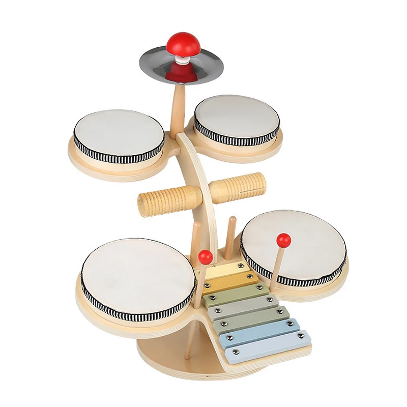 Wholesale baby early educational toys montessori hand drum percussion musical keyboard instrument wooden toy small drum kids