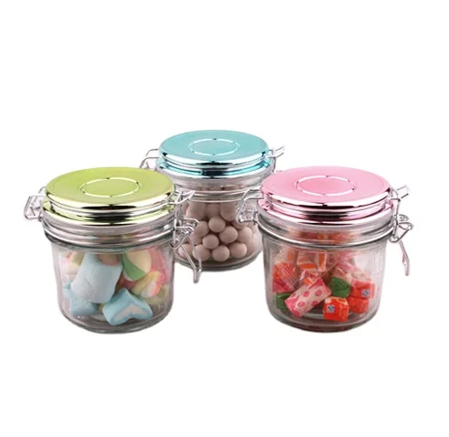 Factory direct sale custom design glass spice jar food container with glass clip top for home decor