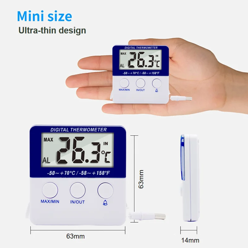 Indoor Outdoor LCD monitors Alarm Magnet Digital Max Min Memory Freezer Fridge Refrigerator Thermometer Temperature Meter