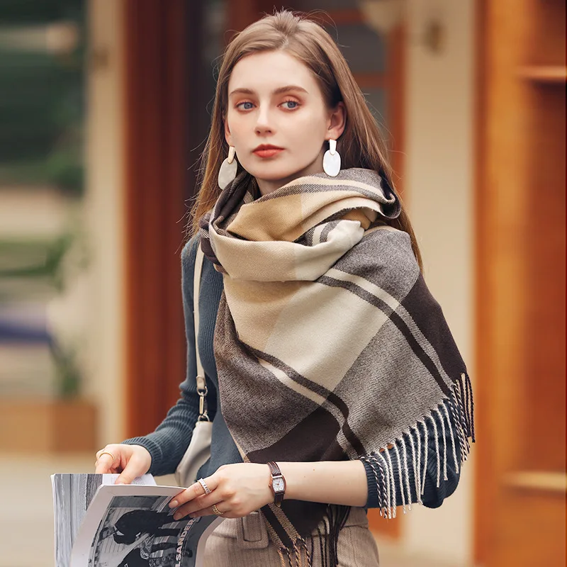 2023 Wholesale Luxury Ladies Pashmina Scarves Shawls Custom Winter Custom Grid Cashmere Scarf For Women