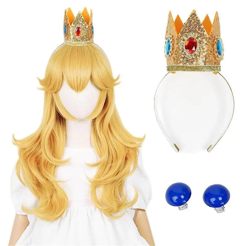Anxin Children/kids version wig 80 cm long body wave gold color Princess Peach cosplay wig for kids