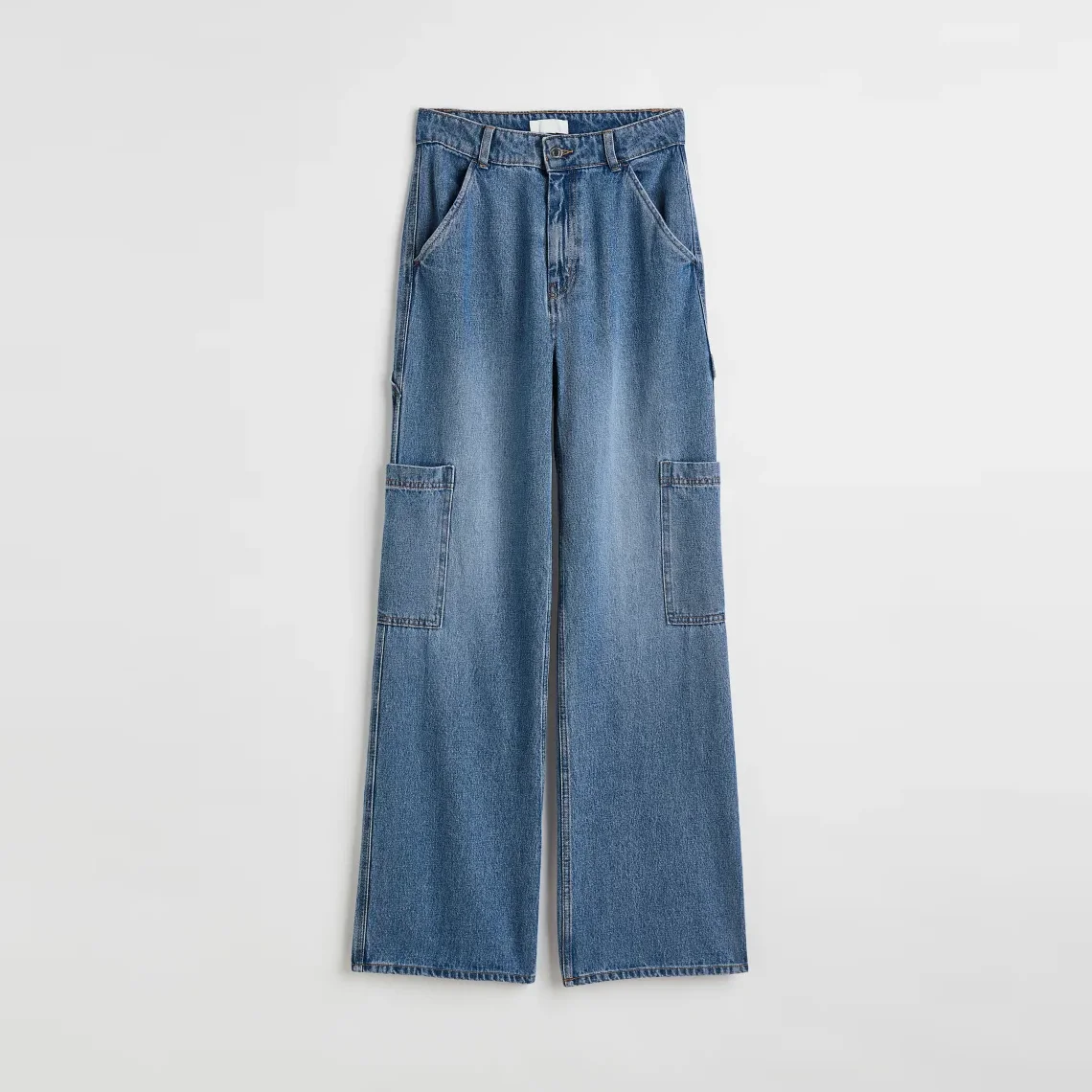 Wholesale Denim Flare Jeans Carpenter Trousers High Waist Utility Pockets Custom Jeans Women Straight Wide Leg Cargo Pants