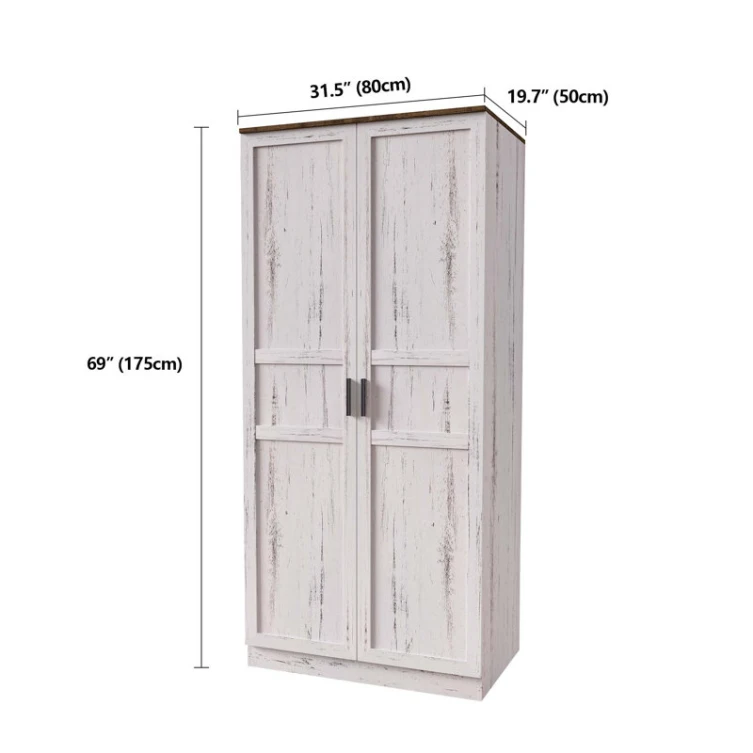 24 Years Factory Direct European Style Antique White Farmhouse LED Wardrobe Closet with Two Doors