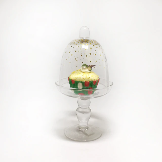 custom small mini decorative dessert cake dome glass with pedestal