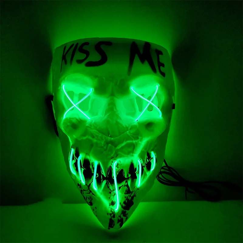 
custom latex skeleton Horrific Scary Clown Devil Zombie el facemask light up face halloween party purge led mask 