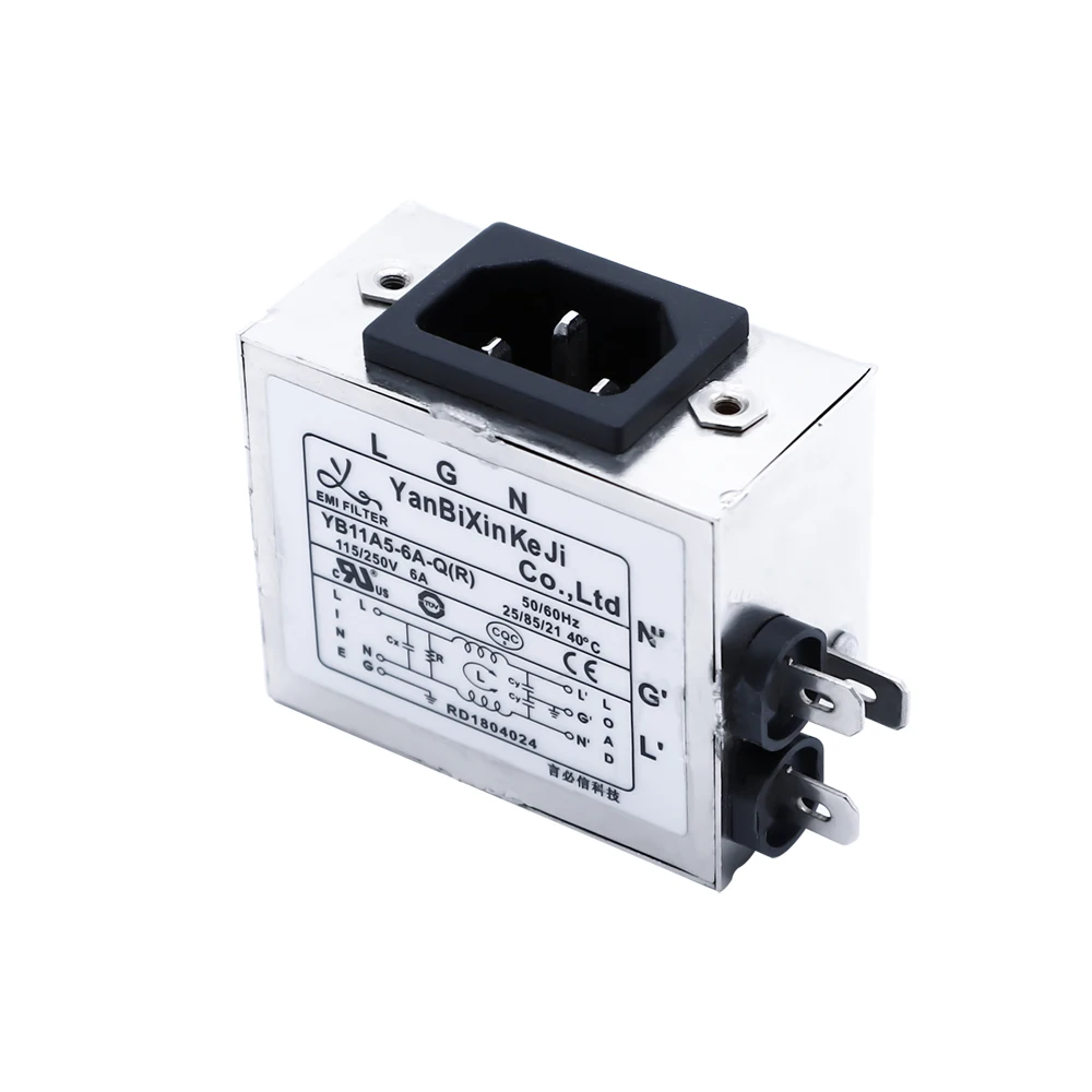 Пользовательский YB11A5-6A-Q(R) IEC 320 Впускной фильтр с одним гнездом EMI шумовой фильтр быстрый выход на клемме