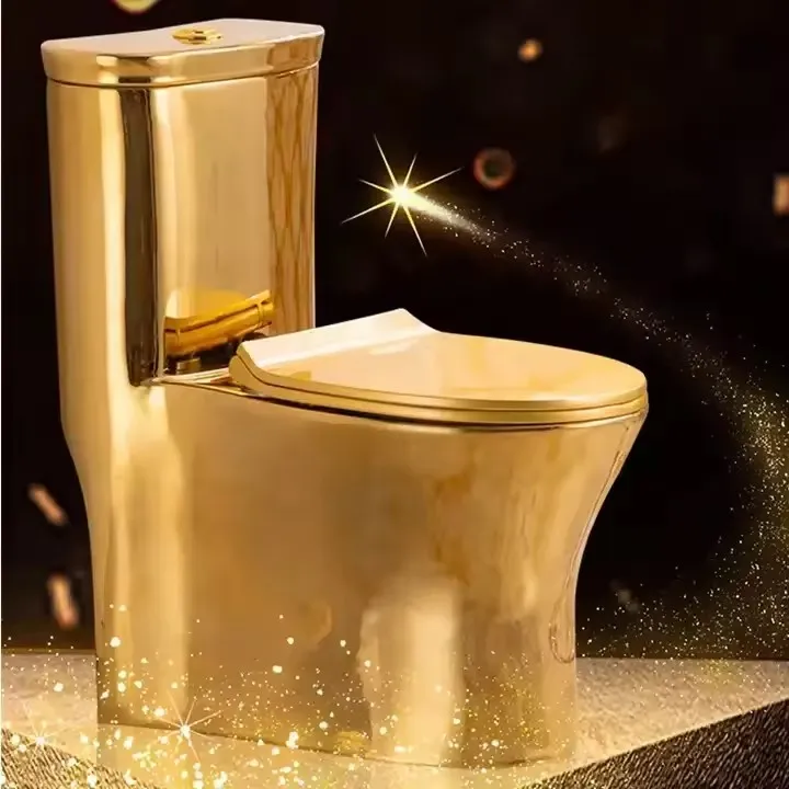 Luxury Royal S Trap Floor mounted One Piece Wc Electroplated Ceramic Gold Toilet Bowl For Bathroom