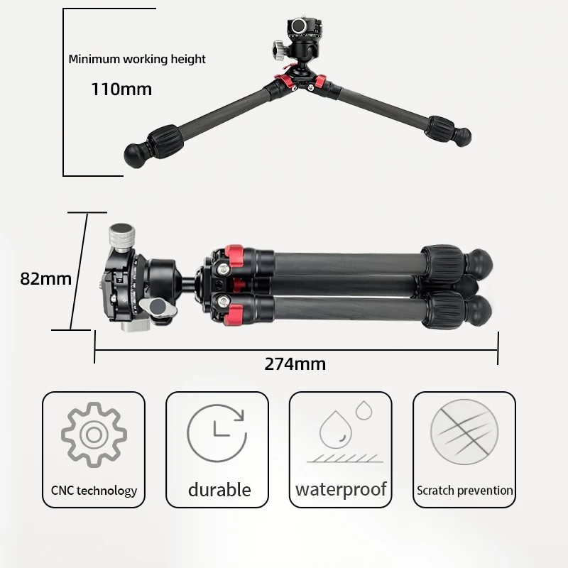 Carbon Fiber Tripod Extended Professional Table Stand Camera Live Tripod Adjustable Height with 1/4 Screw Tripod for SLR Camera