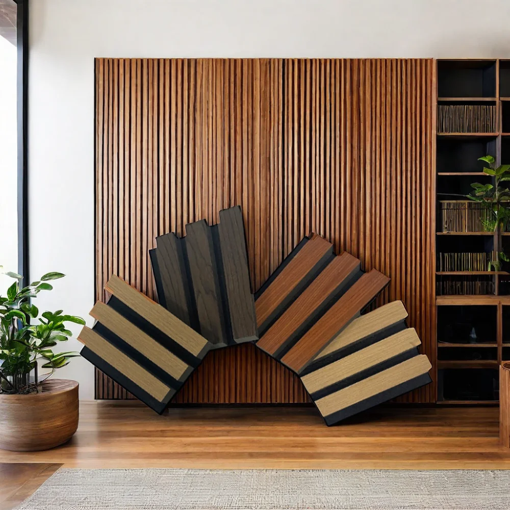 ECOUPP Eco-Friendly Akustik Panelen Natural Veneer Slat Wood Panel Pet Felt Foam MDF Polyester Material Acoustic Wall Panel