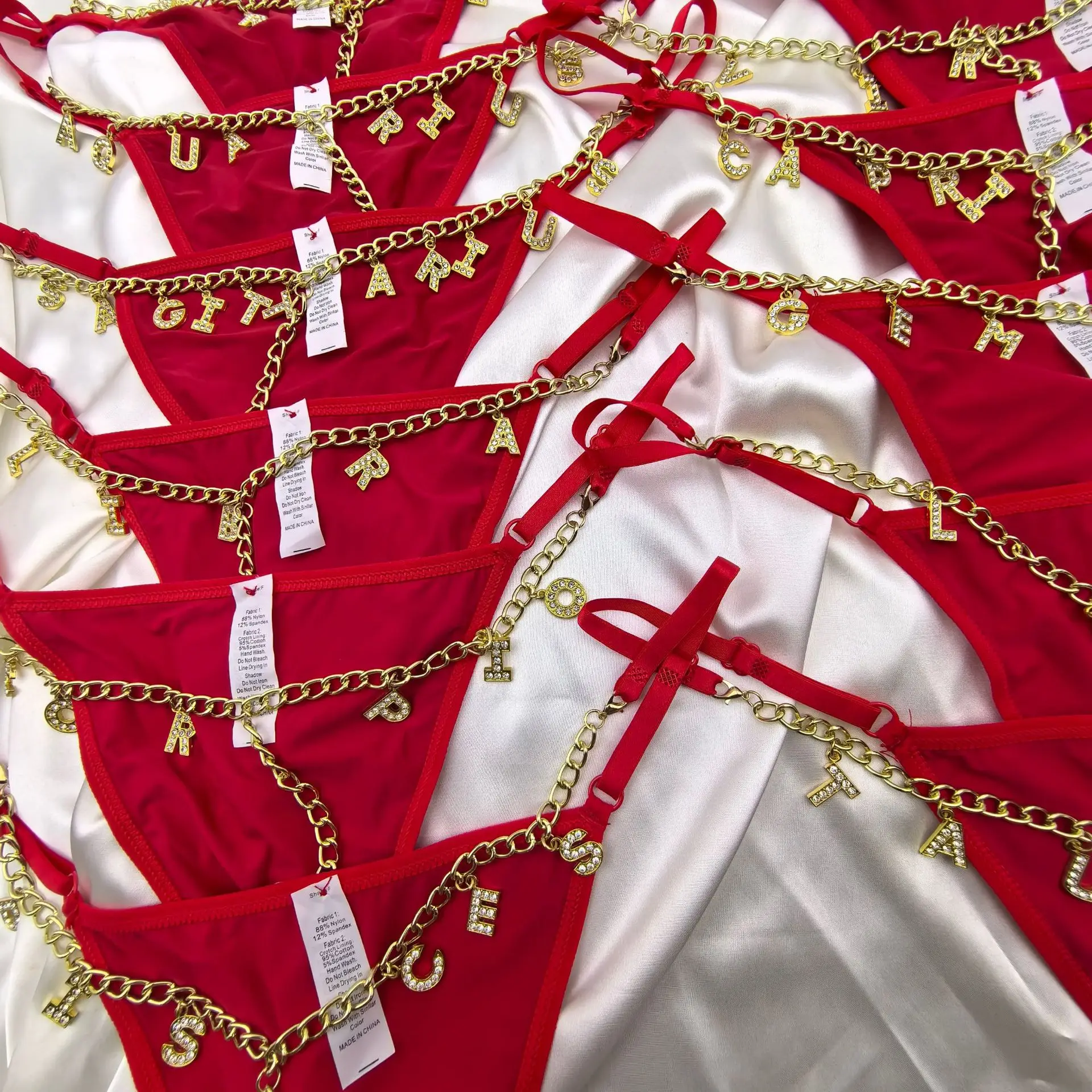 custom Women Sexy Thongs With Rhinestone Letter Decor Low Waist T Shaped Panties Ladies G-string Underpants