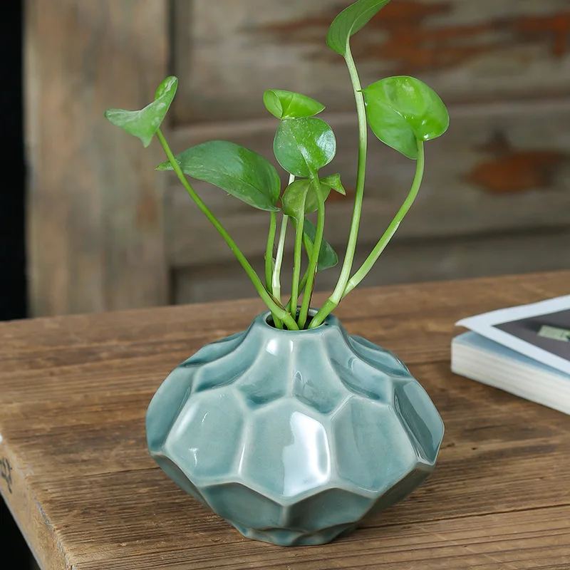 OEM ODM ceramic plant pot handicraft glazed geometric shape succulent basin home decoration garden flower pots