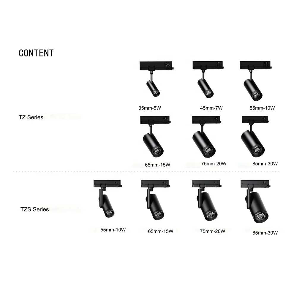 2700K-6500K 3 cct zoomable of 30w track light 15w 20w 25w 30w black white beam angle adjustable led cob zoomable track light