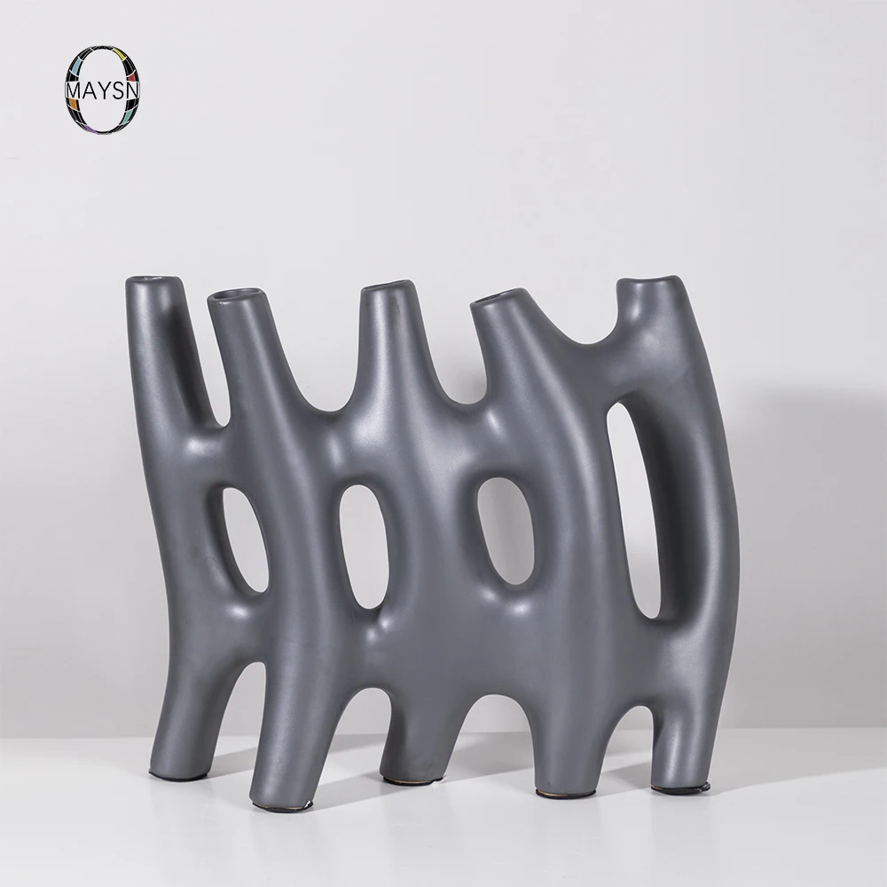 OMAYSN nordic bamboo shape smooth vase metal black white novel ceramic flower bottle glaze decoration with vases decor home