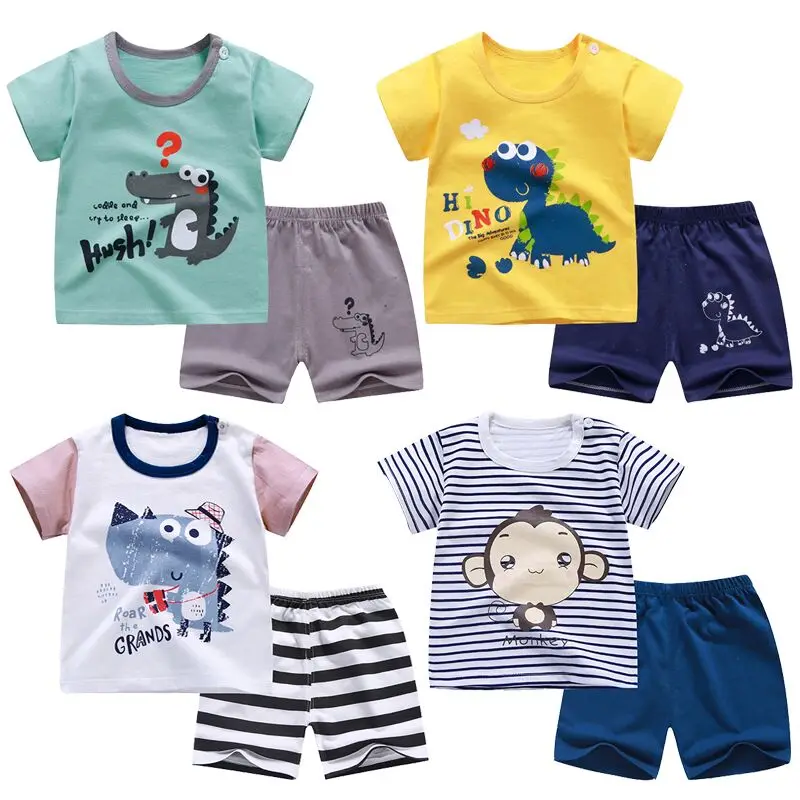 
Wholesale custom baby clothes cotton cute print short sleeve suit kids clothing childrens clothing 