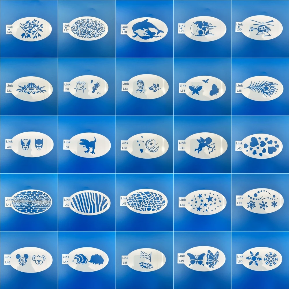 Reusable tattoo templates with new patterns are available from stock Oval rectangular irregular square sickle shaped