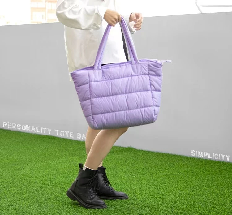 Custom Cartoon Pattern Quilting Polyester Lightweight Puffy Tote Bag Women Daily Use Travel Work Beach Gym Shopping Everyday Use