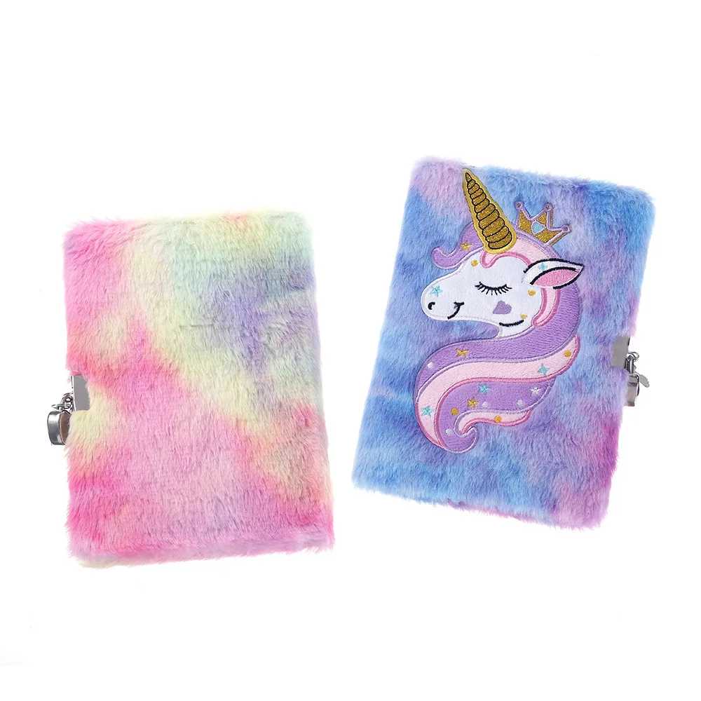 BEYOND Cute a5 plush cover kids school kawaii cahier scolair,cartoon plush horse diary journal notebook with lock and key for