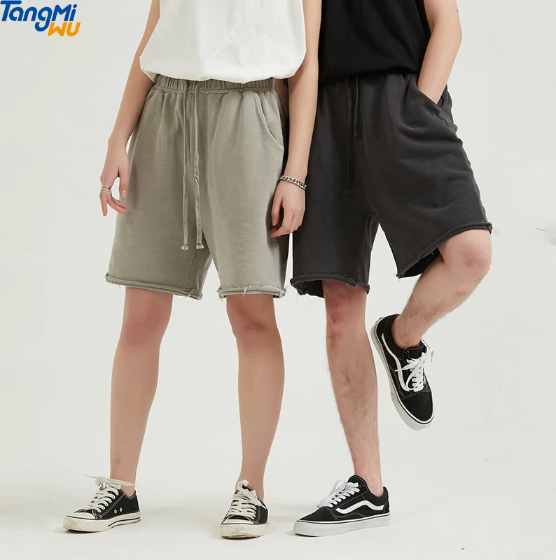 wholesale summer men youth 100% cotton casual raw edge Bermuda distress washed vintage shorts