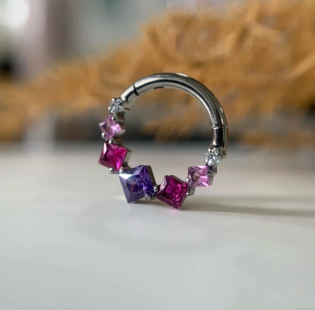 Calendo Hot Sale  ASTM  F136 Titanium  CZ Stone Cluster  Hinged Segment Clicker Wedding Gift Septum Ring  Piercing  Earing