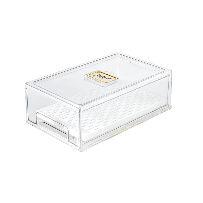 large Refrigerator Stackable Food Storage Box Drawer Type PET Transparent box With drain plate (1600302425445)