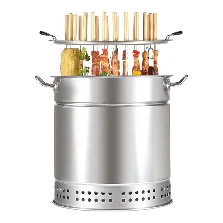 Portable Smokeless Fire Pit Vertical Charcoal Smoker Grill Barrel Grill Outdoor Indoor Camping