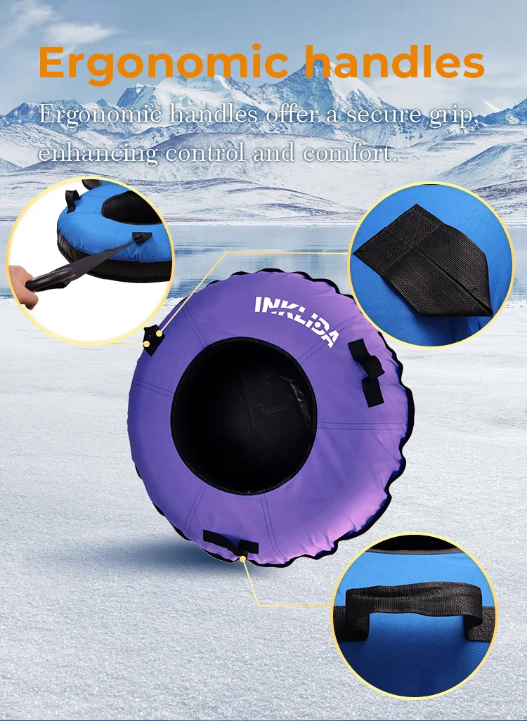 Wholesale Inflatable Snow Tube slide Towable Snow Tube with Plastic Bottom Hard Bottom Winter Snow Tubing Floated Sled