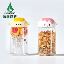 wholesale clear empty 50g 350ml 500ml 800ml 4oz 8 oz 16 oz Kids Snacks cookie Lovely storage Plastic food Jars with screw lids