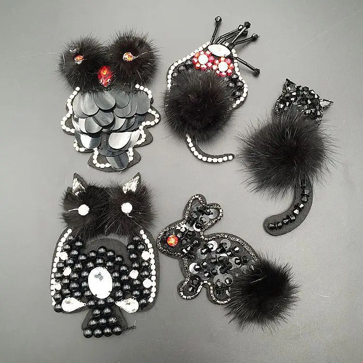 wholesale handmade beaded animal clothing patch Owl rabbit shoes hats diy accessories