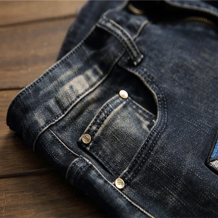  Мужские джинсы с вышивкой сильный узор эластичные штаны