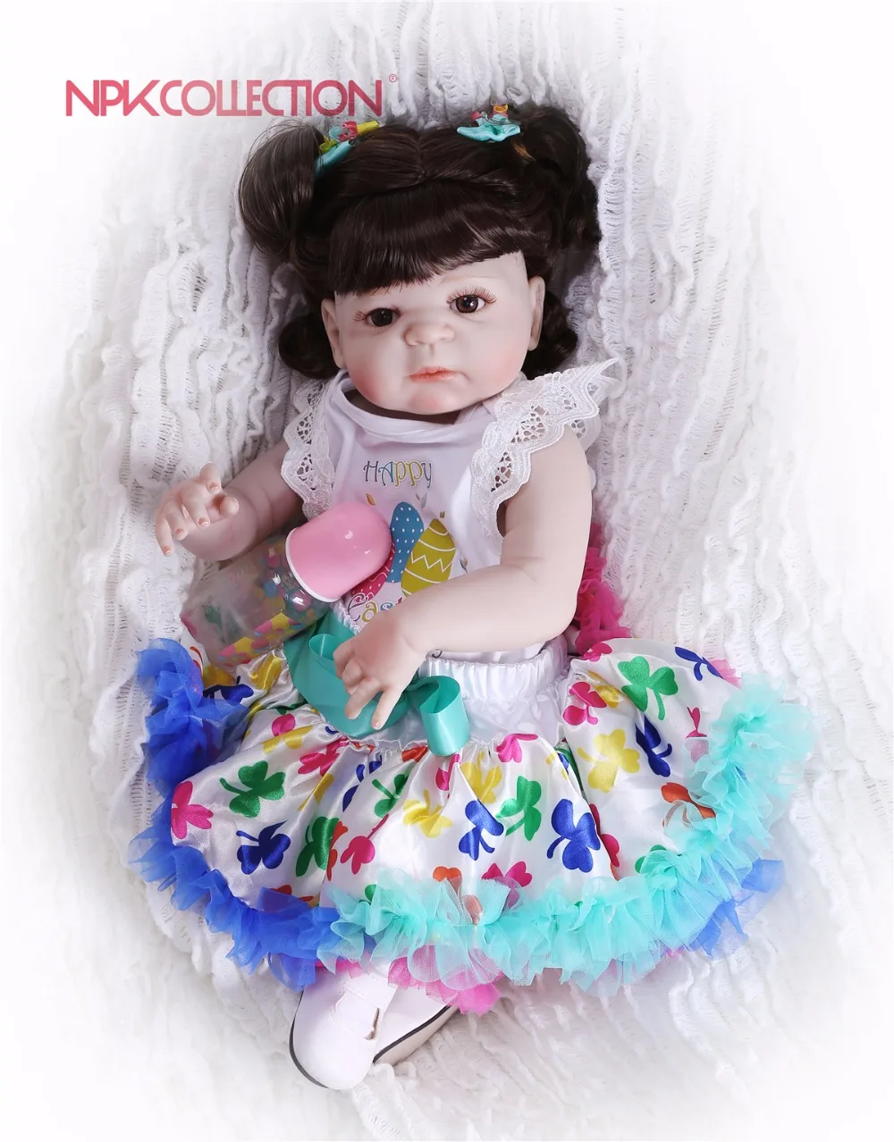 Real New Hairstyle 57CM Full Body Silicone Girl Reborn Babies Doll Toys Princess Babies Doll Wig Hair Birthday Gift Kids