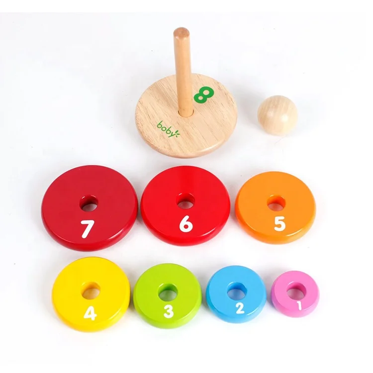 Educational Wooden Intelligent  Rainbow Nesting Wooden Blocks Stacker Rings Hanoi of tower Montessori New Toys For Kids