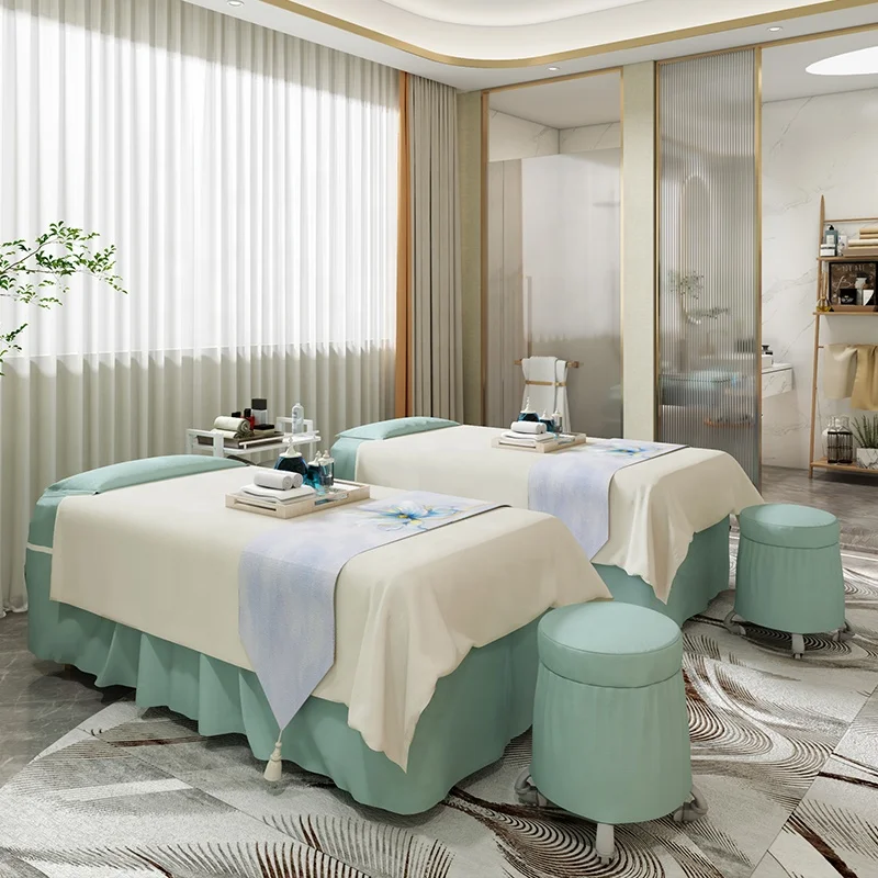 skin-friendly fabric Spa Massage Table Elastic Fitted Flat Bed Sheet 4pcs Soft microfiber massage table bed sheet cover set