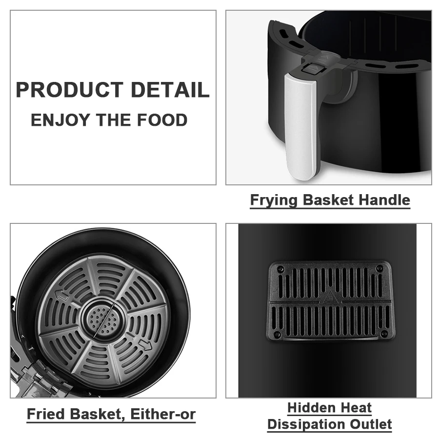 5.5L Capacity Household Kitchen Smokeless Mechanical Manuel Hot Air Fryer