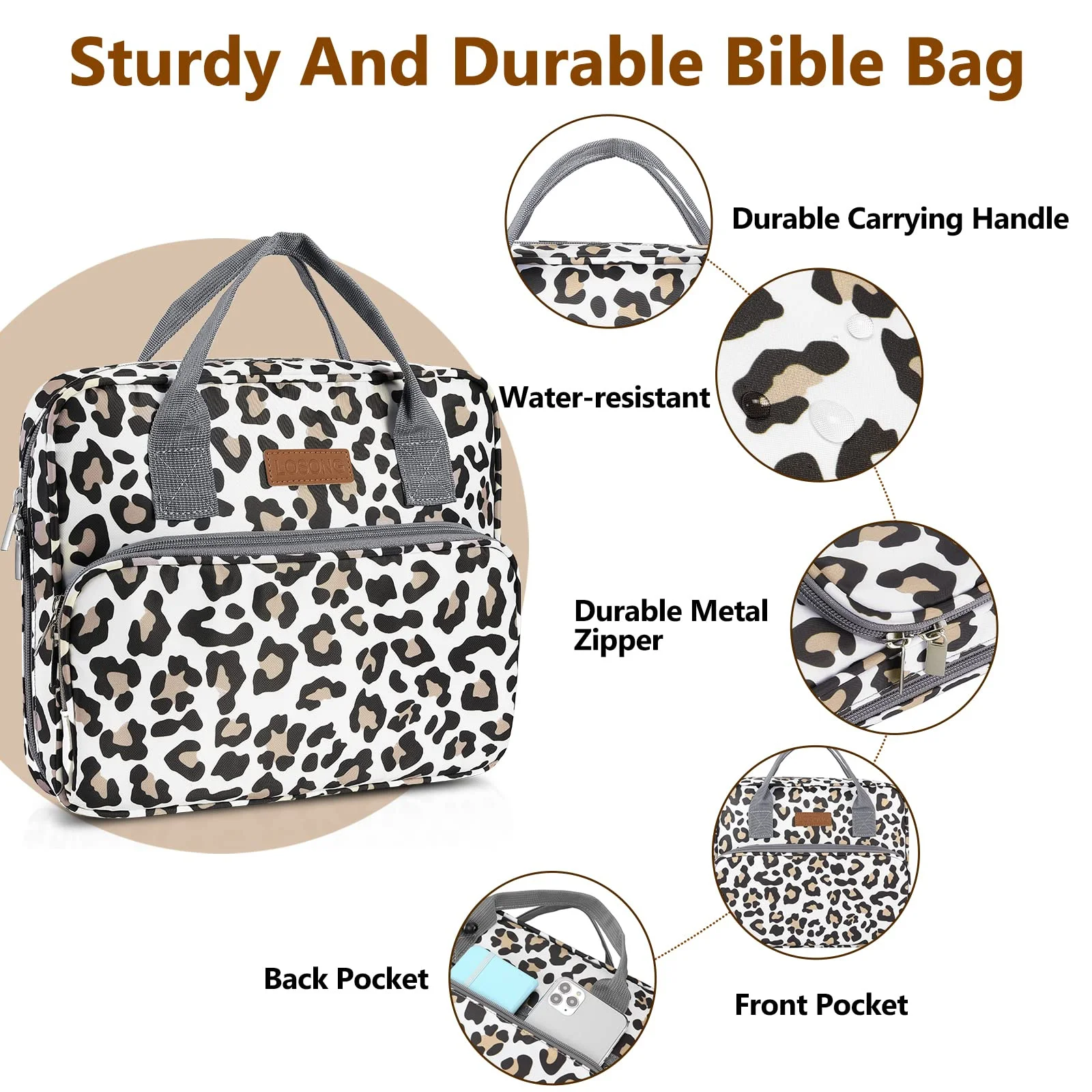 High Quality Wholesale Bible Bags for Girls Fashion Leopard Print Canvas Bible Carrier Bag Bible Protective Bag Leopard