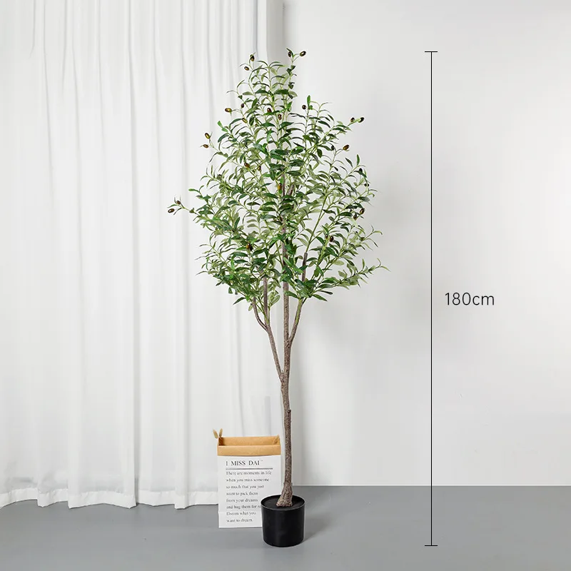 6FT Artificial Indoor Potted Olive Tree Silk and Plastic with Faux Natural Wood Trunk Lifelike Fruits Home Office Decoration