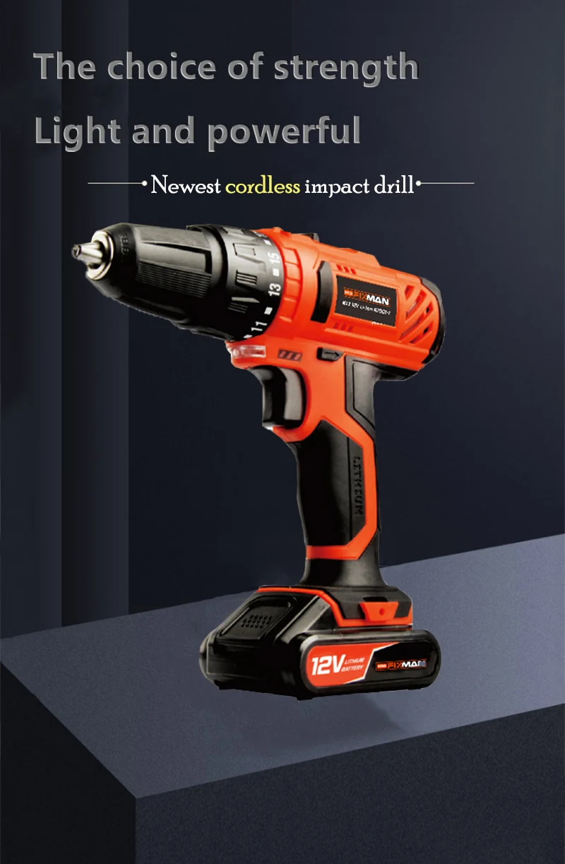 FIXMAN Industrial 12V Portable Power Battery Tools Varied Speed Screwdriver Drill Set