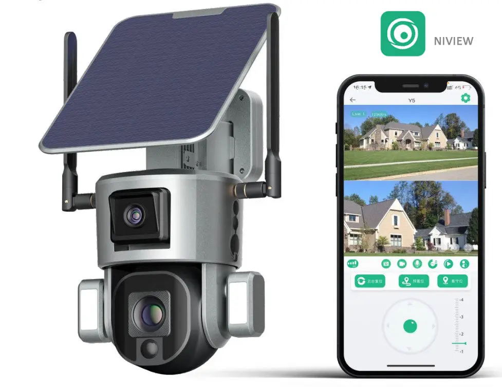 TUYXCIE PTZ WIFI Security Wireless Zoom Lens Solar Power Rechargeable Battery Surveillance System Night Vision IP Network Camera