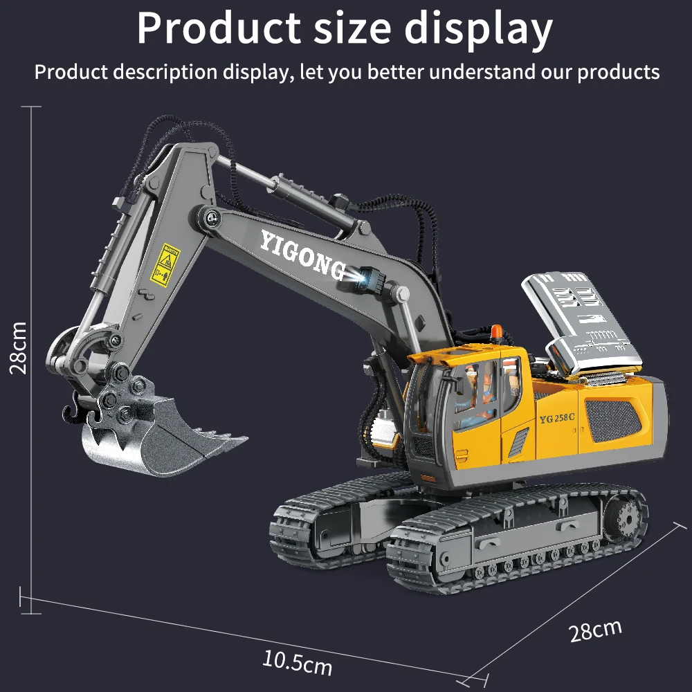 Kids Rc Construction Toys 1/20 2.4Ghz 11Ch Alloy Rc Excavator Truck Engineering Remote Control Rc Excavator Toy With Light Music