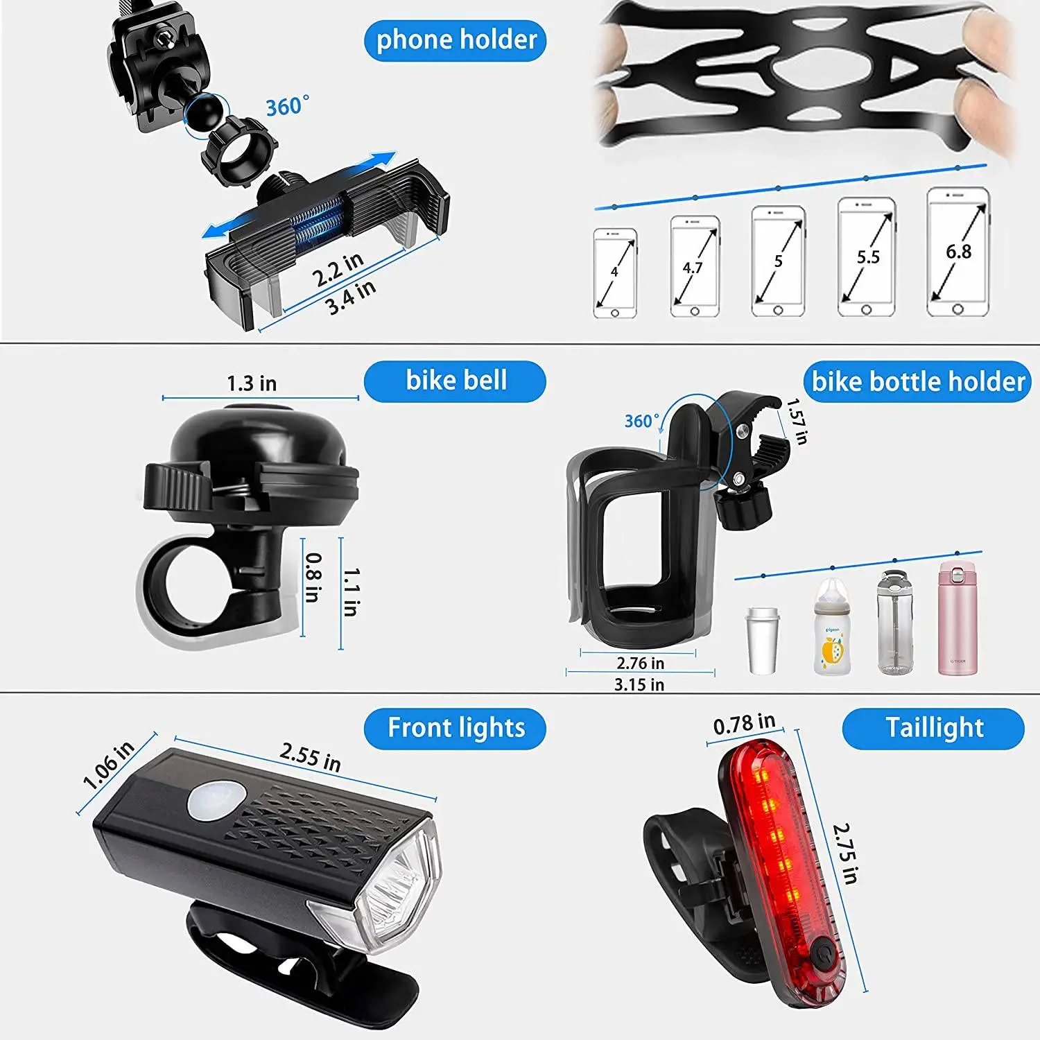 Istaride Super Bright Bike Light Set Lock Water Cup Phone seat Mirror Bicycle Bell Bicycle Accessories